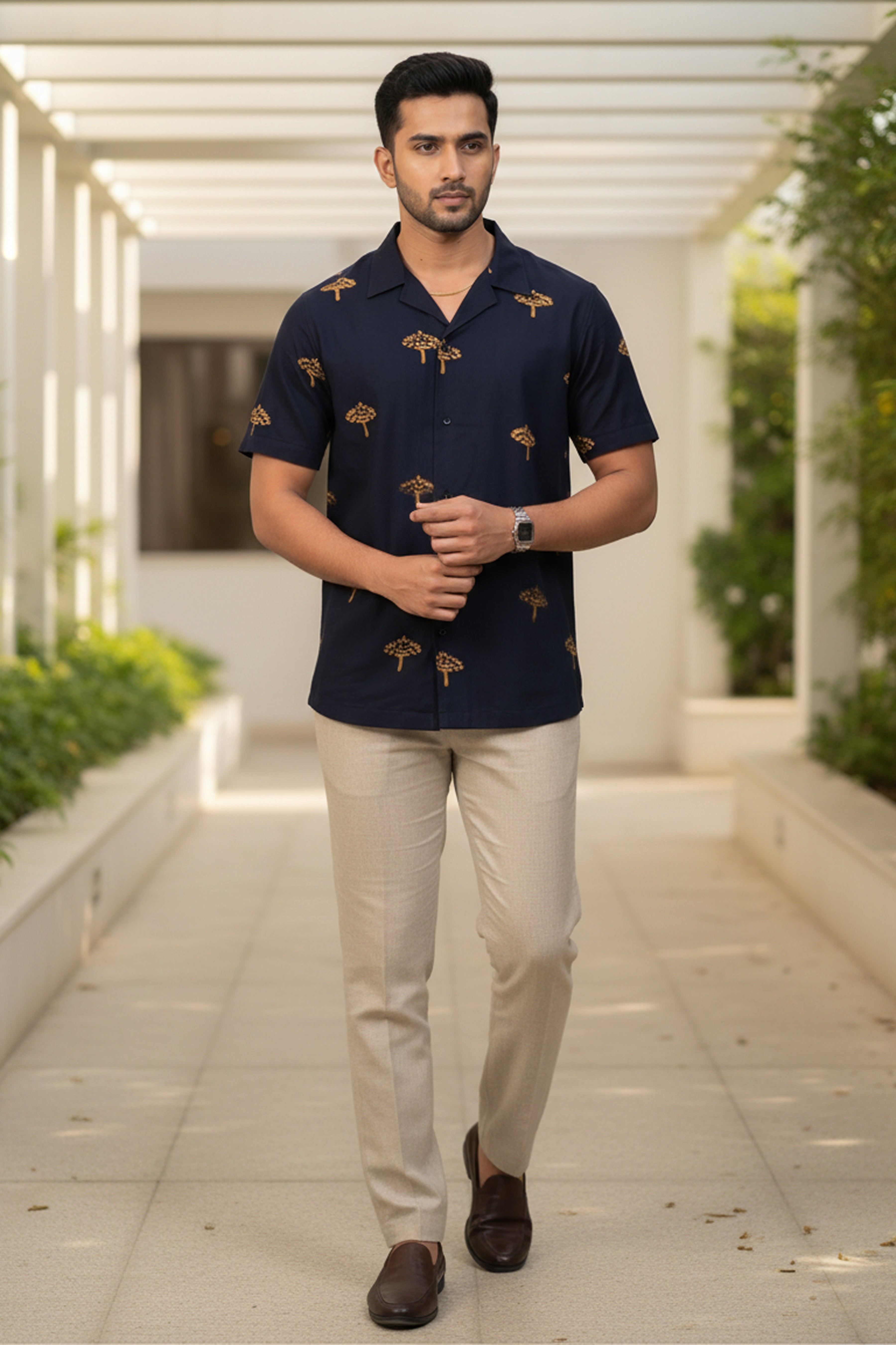 Vriksha — Navy Dabu Cotton Shirt