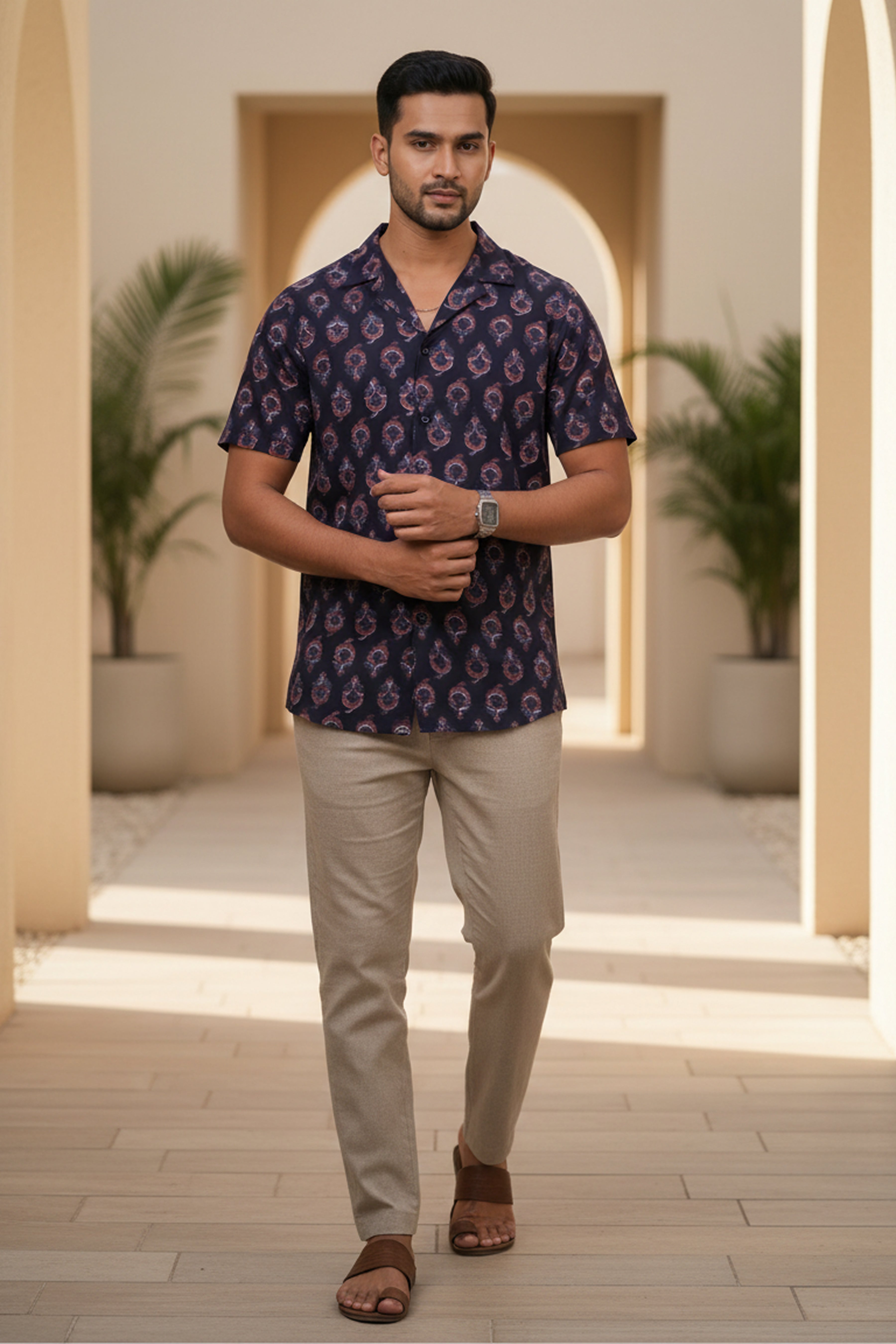 Paisley — Dark Blue Ajrakh Cotton Shirt