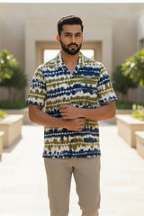 Prakriti — Olive Indigo Shibori Cotton Shirt
