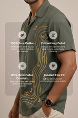 Echo — Green Music Embroidered Cotton Shirt