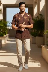 Galloping — Brown Horse Embroidered Cotton Shirt