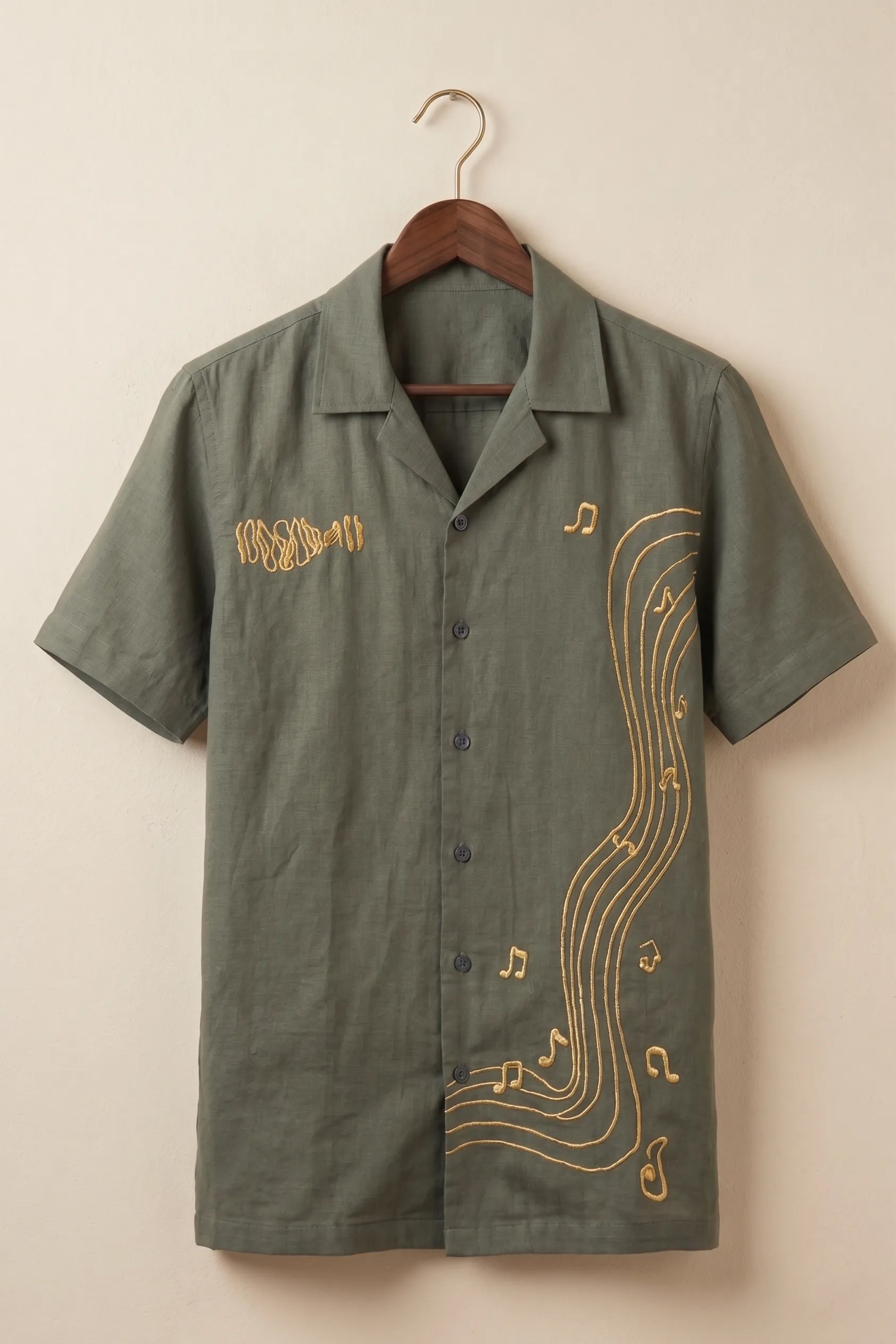 Echo — Green Music Embroidered Cotton Shirt