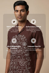 Botan — Brown Embroidered Cotton Shirt