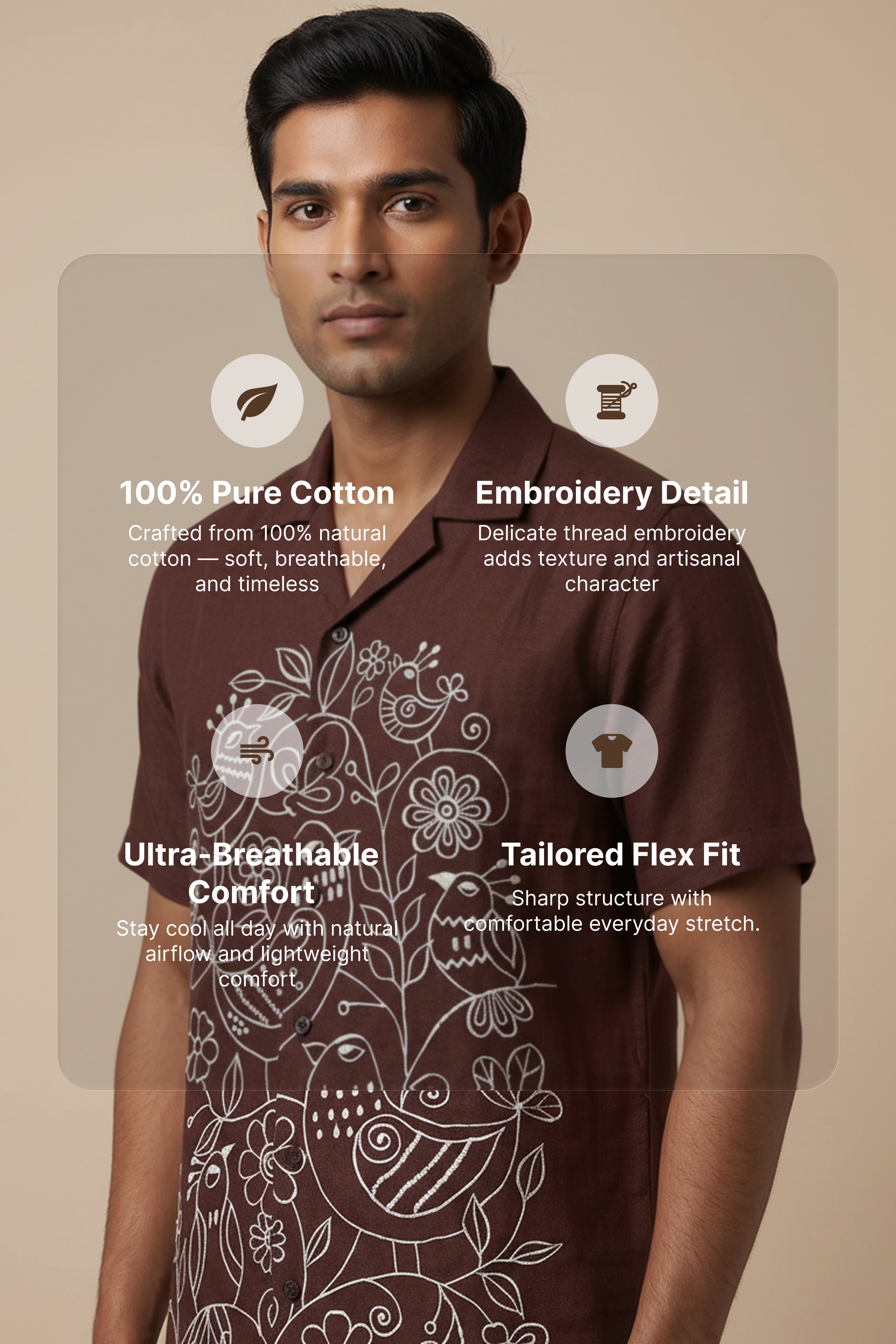 Botan — Brown Embroidered Cotton Shirt