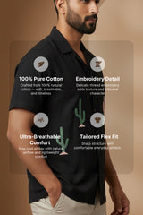 Cactyx — Black Cactus Embroidered Cotton Shirt