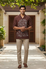 Botan — Brown Embroidered Cotton Shirt
