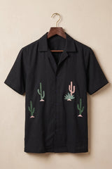 Cactyx — Black Cactus Embroidered Cotton Shirt