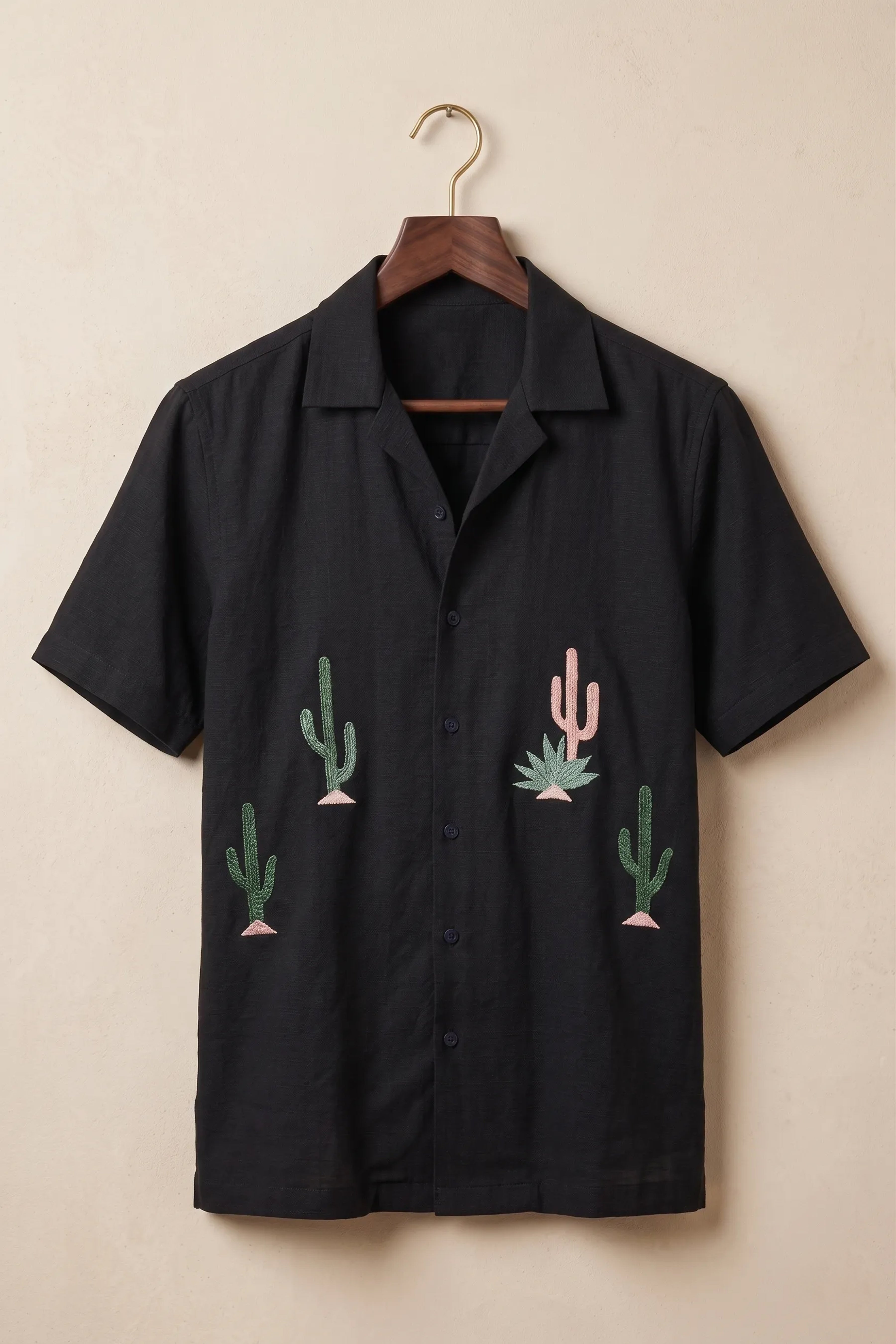 Cactyx — Black Cactus Embroidered Cotton Shirt