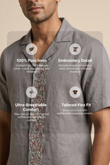 Driftstone — Grey Embroidered Linen Shirt