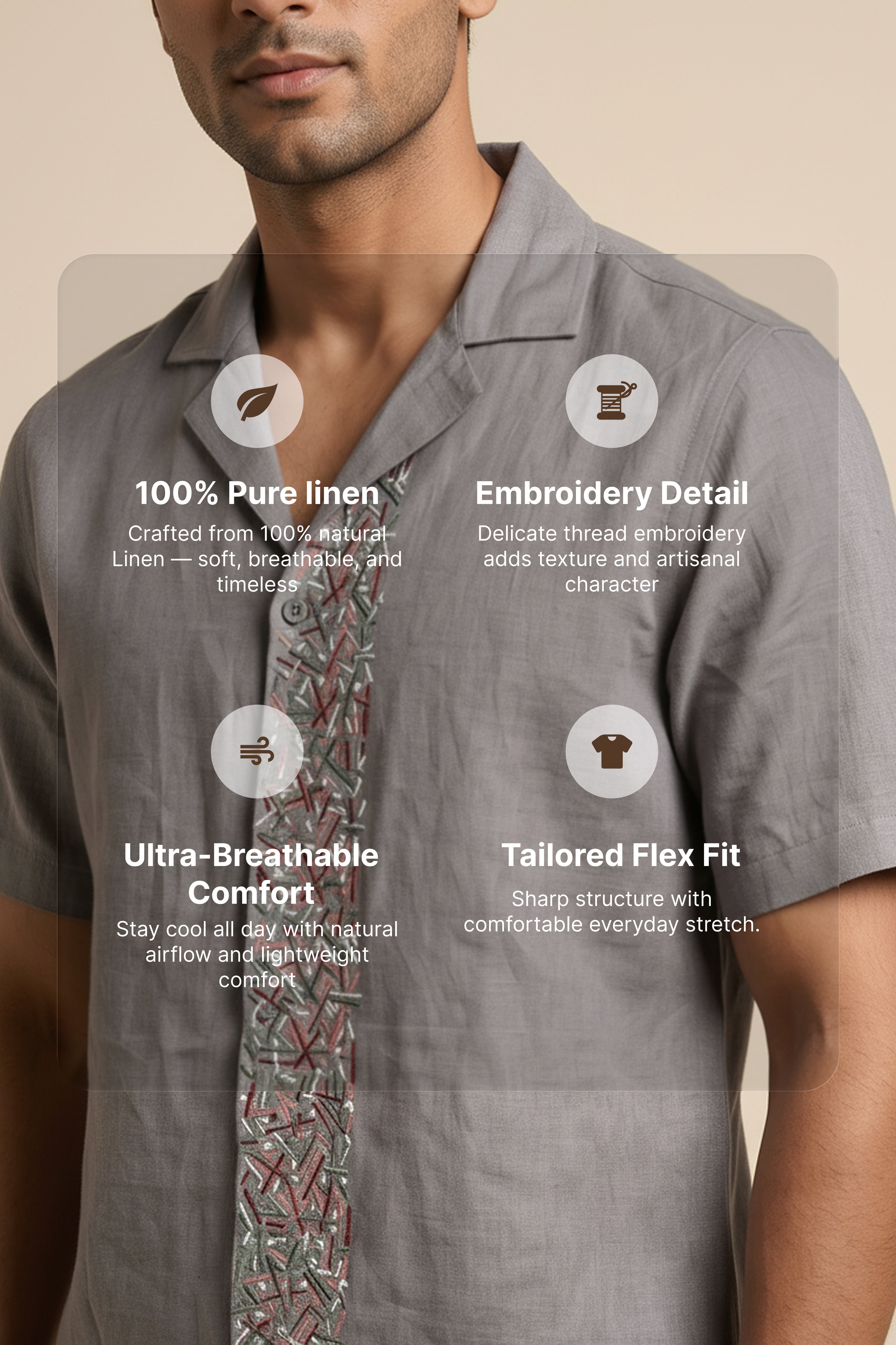 Driftstone — Grey Embroidered Linen Shirt