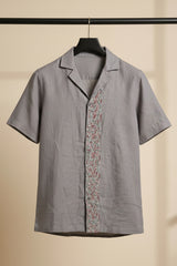 Driftstone — Grey Embroidered Linen Shirt