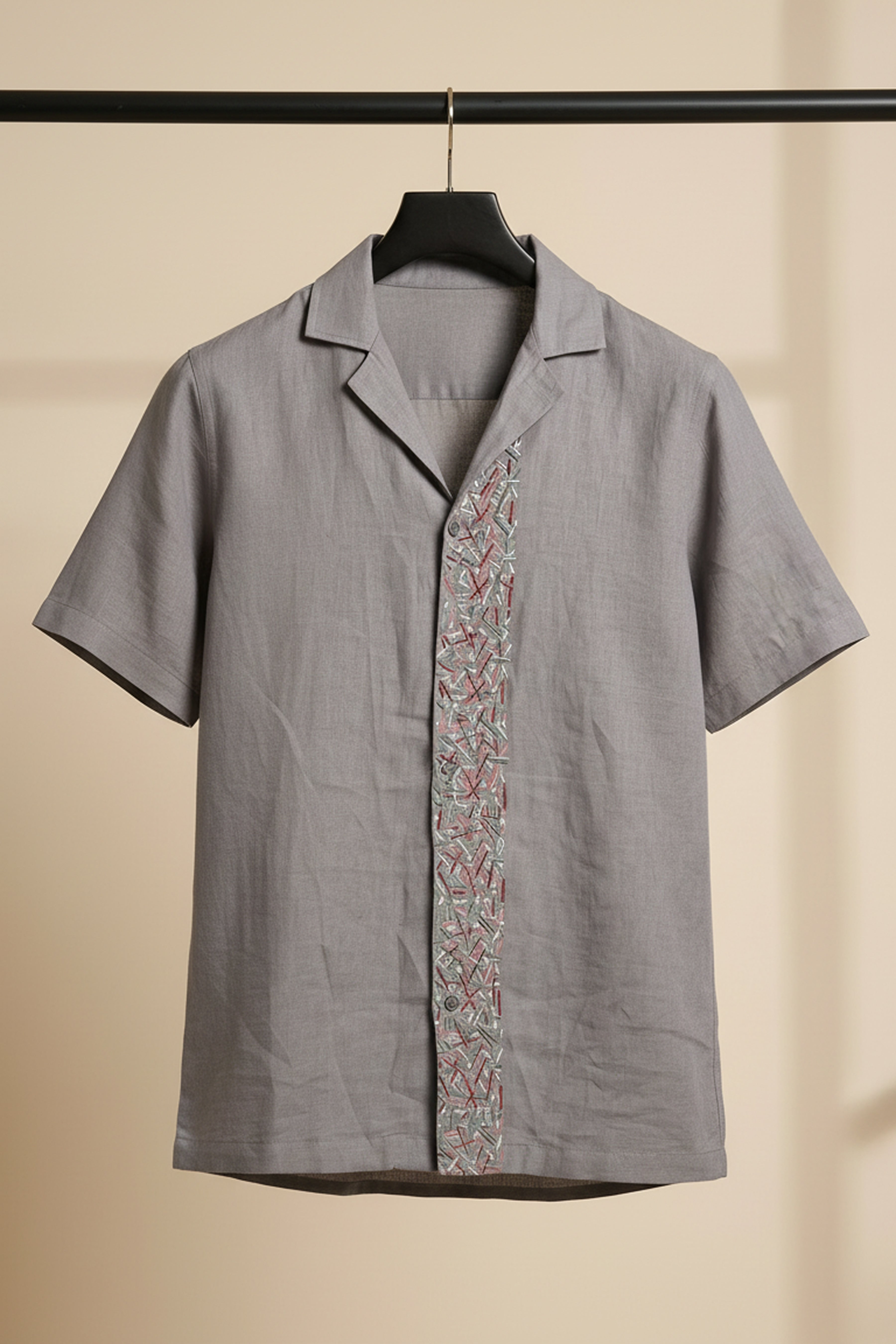 Driftstone — Grey Embroidered Linen Shirt