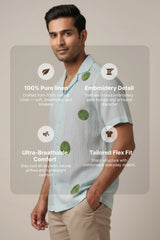 Celeste — Blue Embroidered Linen Shirt