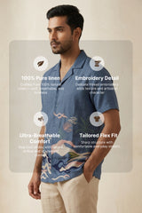 Mirage — Deep Blue Embroidered Linen Shirt