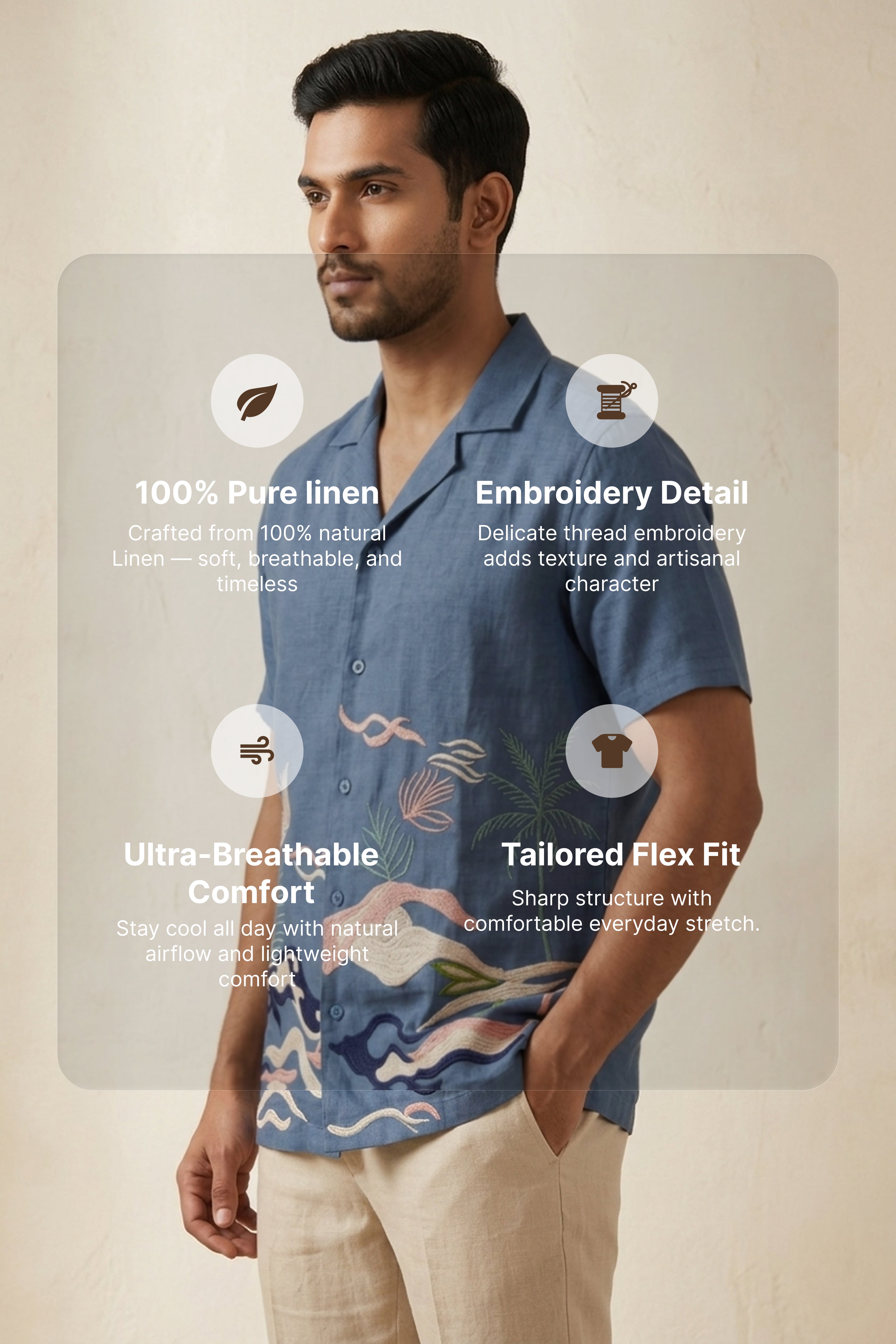 Mirage — Deep Blue Embroidered Linen Shirt