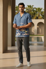 Mirage — Deep Blue Embroidered Linen Shirt