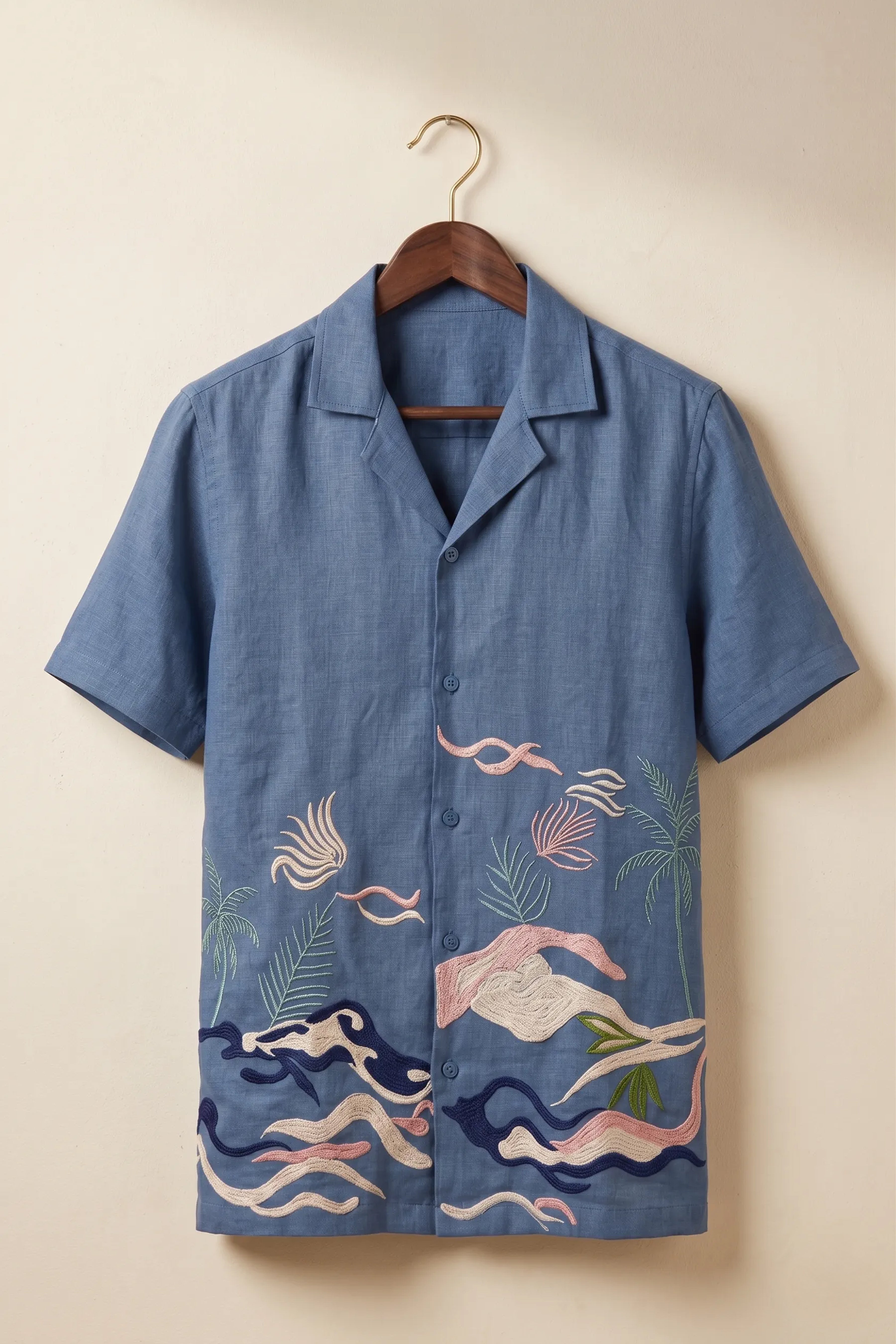 Mirage — Deep Blue Embroidered Linen Shirt