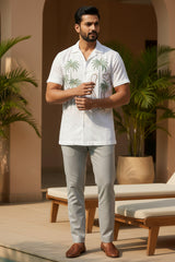 Tansira — White Palm Embroidered Linen Shirt