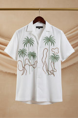 Tansira — White Palm Embroidered Linen Shirt