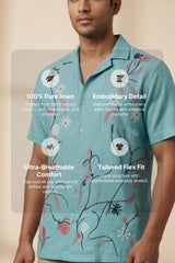 Serene — Aqua Embroidered Linen Shirt