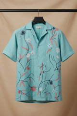 Serene — Aqua Embroidered Linen Shirt