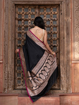 Black Pure Katan Satin Silk Banarasi Handloom Saree