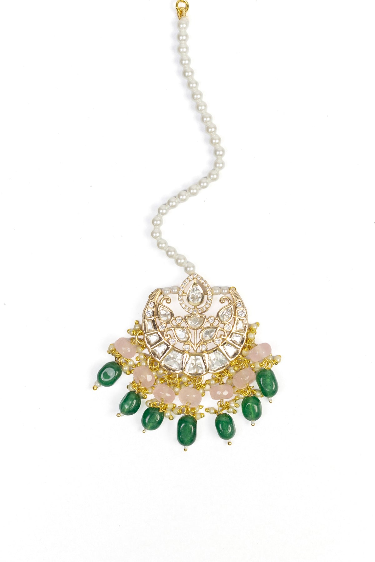 Xago Pearl & Green Bead Traditional Maang Tikka