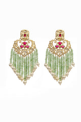 Xago Designer Polki Studs with Cascading Mint Beads