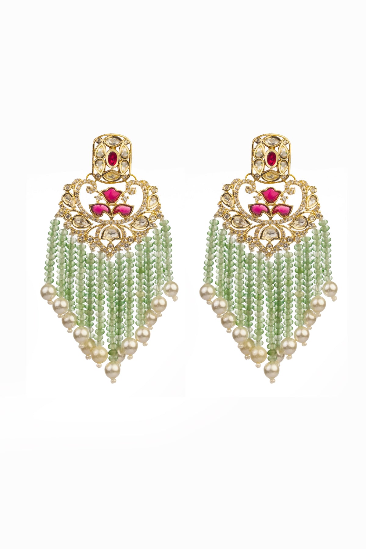 Xago Designer Polki Studs with Cascading Mint Beads