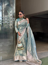 Sky blue Pure Tissue Silk Banarasi Handloom Saree
