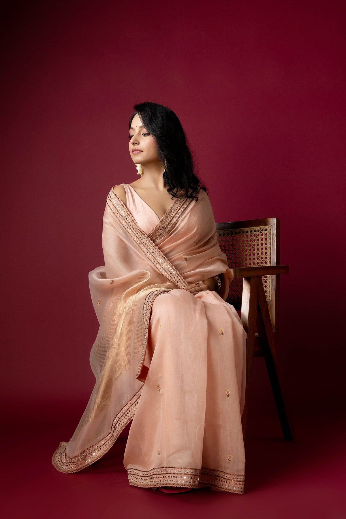 Light Peach Chanderi Silk Aari Saree