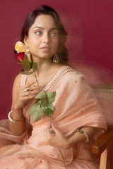 Light Peach Chanderi Silk Aari Saree