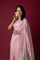 Light Pink Chanderi Silk Aari Saree