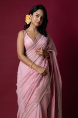 Light Pink Chanderi Silk Aari Saree