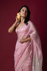 Light Pink Chanderi Silk Aari Saree