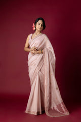 Old Rose Chanderi Silk Aari Saree