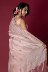 Old Rose Chanderi Silk Aari Saree