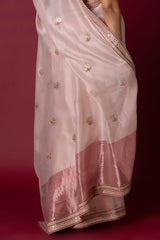 Old Rose Chanderi Silk Aari Saree