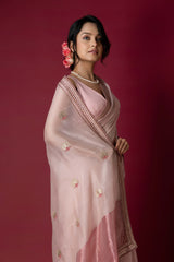 Old Rose Chanderi Silk Aari Saree
