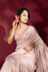 Old Rose Chanderi Silk Aari Saree