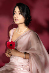 Old Rose Chanderi Silk Aari Saree