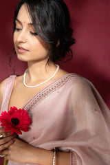 Old Rose Chanderi Silk Aari Saree