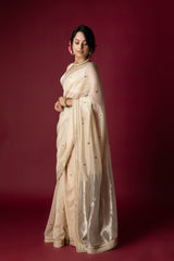 Ivory Chanderi Silk Aari Saree