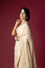 Ivory Chanderi Silk Aari Saree