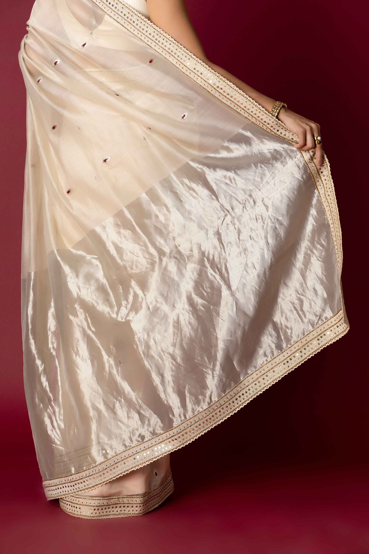 Ivory Chanderi Silk Aari Saree