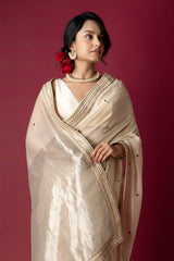 Ivory Chanderi Silk Aari Saree