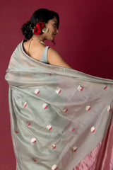 Grey Jade Chanderi Silk Aari Saree