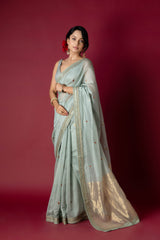 Sage Green Chanderi Silk Aari Saree
