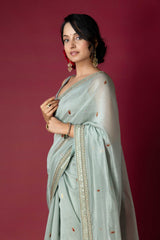 Sage Green Chanderi Silk Aari Saree
