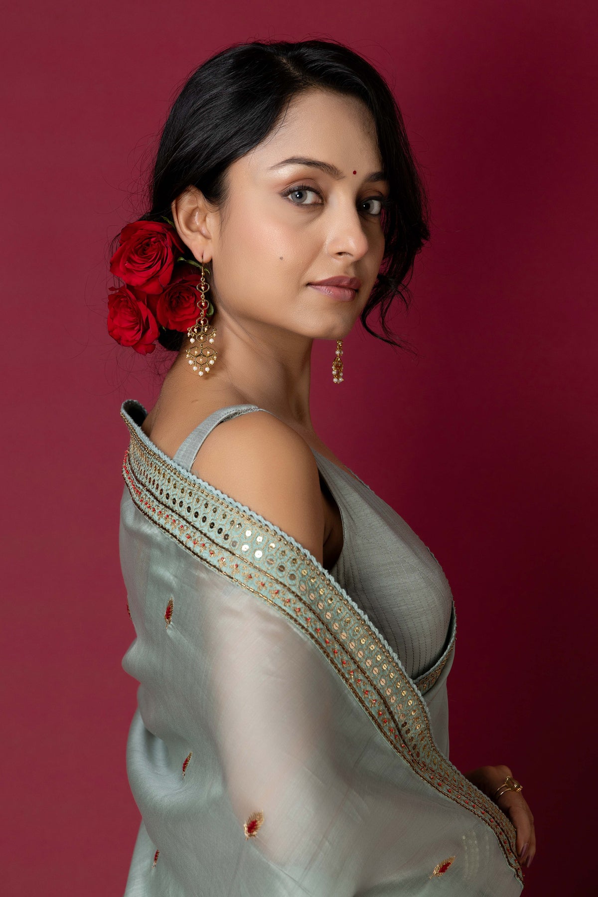 Sage Green Chanderi Silk Aari Saree